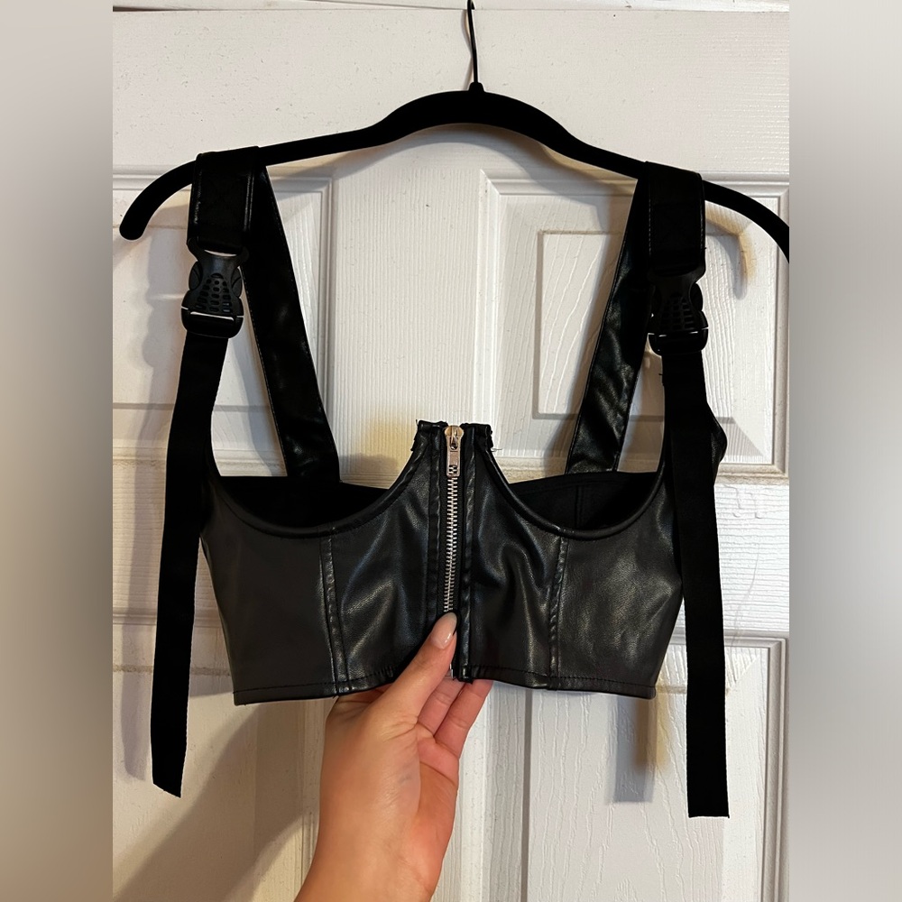 Black Faux Leather Undervest Corset Harness